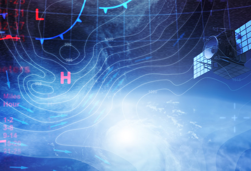 Illustration of a weather map and space satellite