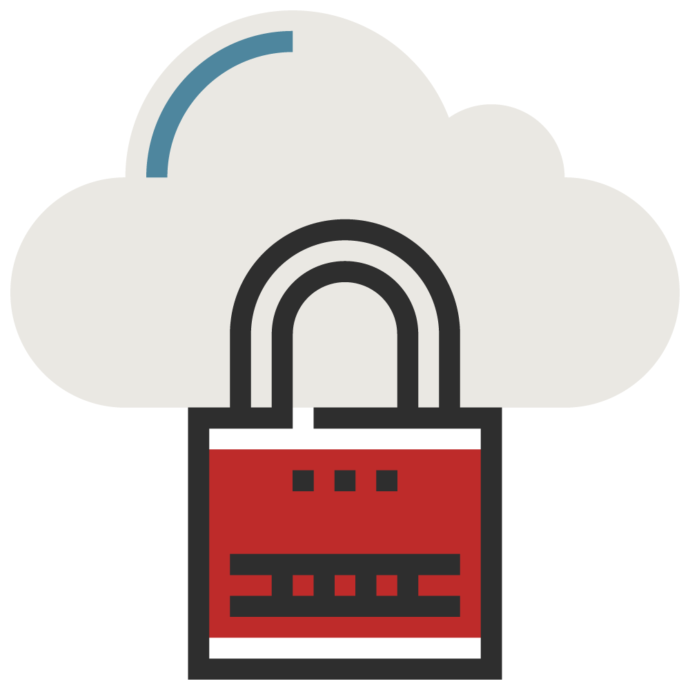 Icon of cloud with red lock representing cybersecurity